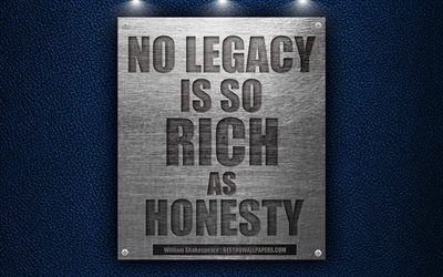 No legacy is so rich as honesty, William Shakespeare quotes, 4k, inspiration, motivation, metal texture