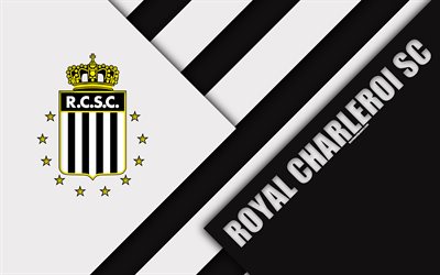 RSC Charleroi, RCSC, 4k, Belgian football club, white black abstraction, logo, material design, Charleroi, Belgium, football, Jupiler Pro League