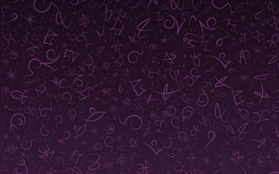 アルファベット感, 4k, タイポグラフィ, 紫色の背景