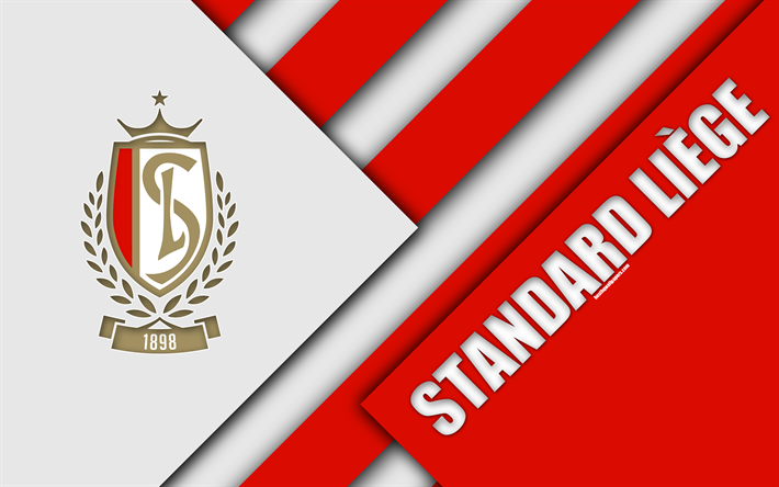 Standard Liege, 4k, Belgian football club, white red abstraction, logo, material design, Li&#232;ge, Belgium, football, Jupiler Pro League