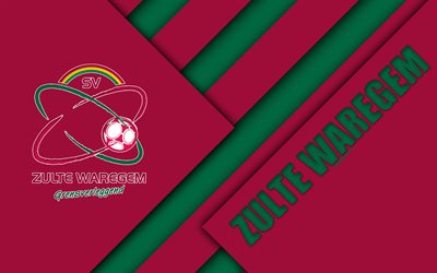 SV Zulte Waregemin, 4k, Belgian football club, vihre&#228; punainen abstraktio, logo, materiaali suunnittelu, Waregemin, Belgia, jalkapallo, Jupiler Pro League