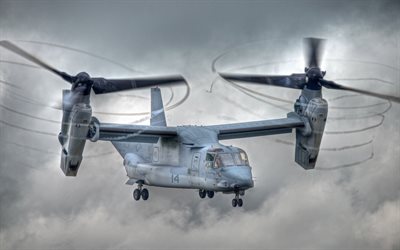 Bell V-22 Osprey, tiltrotor military aircraft, combat helicopter, US Navy, USA, Bell