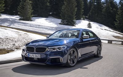 F90, la BMW M5, 2018 voitures, BMW M550i xDrive, la route, le flou de mouvement, BMW