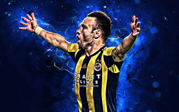 Mathieu Valbuena, goal, Fenerbahce FC, joy, french footballers, soccer, Valbuena, Turkish Super Lig, neon lights, Turkey, Valbuena Fenerbahce