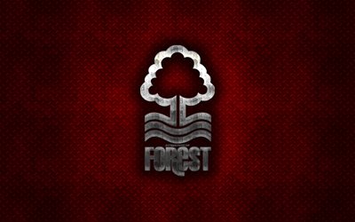 Nottingham Forest FC, Engelska football club, r&#246;d metall textur, metall-logotyp, emblem, Nottingham, England, EFL Championship, kreativ konst, fotboll