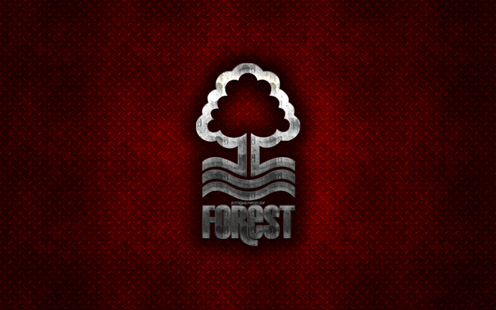 Nottingham Forest FC, club de f&#250;tbol ingl&#233;s, de metal rojo de textura de metal, logotipo, emblema, Nottingham, Inglaterra, EFL Campeonato, creativo, arte, f&#250;tbol