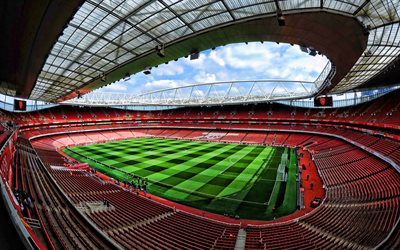 Emirates Stadium, tyhj&#228; stadion, Lontoo, Englanti, jalkapallo, Arsenal Stadium, jalkapallo-stadion, Arsenal FC, englanti stadionit, HDR