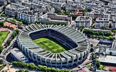 4k, Parc des Princes, aerial view, Stade des Lumieres, HDR, Paris Saint-Germain FC, PSG stadium, french stadiums, sports arenas, Paris, France