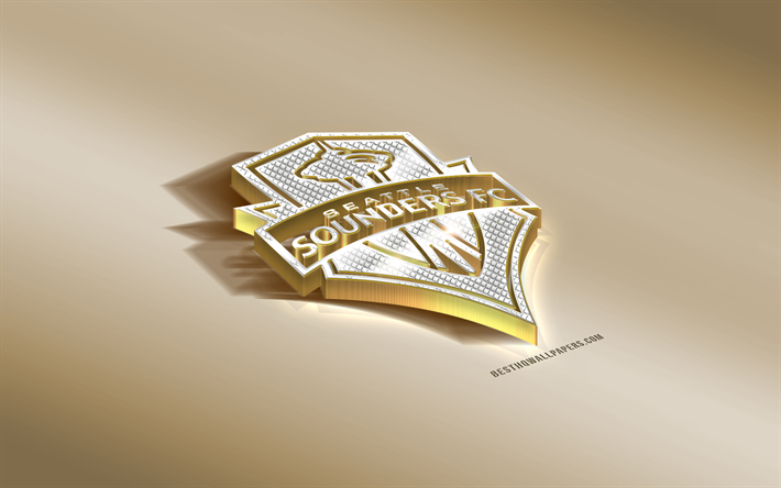 Seattle Sounders FC, American Soccer club, Golden Hopea logo, Seattle, Washington, USA, MLS, 3d kultainen tunnus, luova 3d art, jalkapallo, Major League Soccer