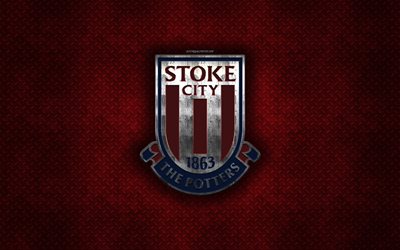 Stoke City FC, Clube de futebol ingl&#234;s, vermelho textura do metal, logotipo do metal, emblema, Stoke-on-Trent, Inglaterra, EFL Campeonato, arte criativa, futebol