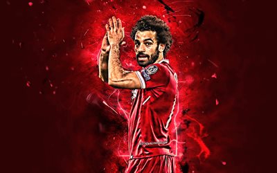 Mohamed Salah, close-up, England, egyptian footballers, Liverpool FC, LFC, fan art, Salah, Premier League, Mohamed Salah art, crative, Mo Salah, soccer, neon lights, Salah Liverpool