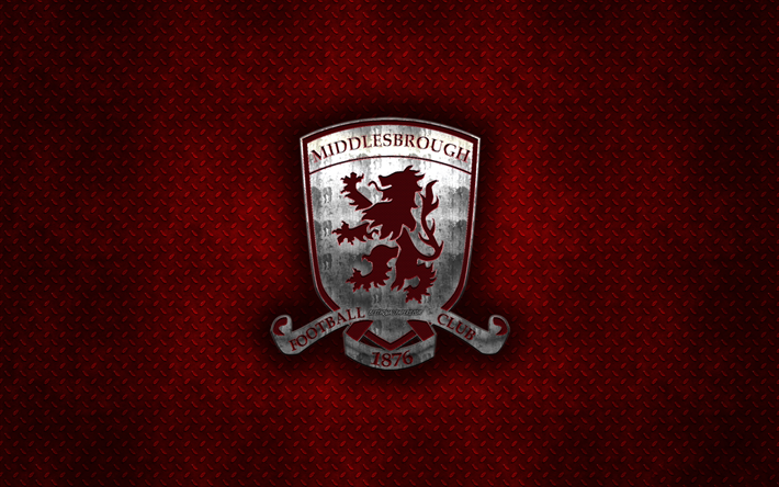Middlesbrough FC, İngiltere Futbol Kul&#252;b&#252;, kırmızı metal doku, metal logo, amblem, Middlesbrough, İngiltere, HAZIRLIK Şampiyonası, yaratıcı sanat, futbol
