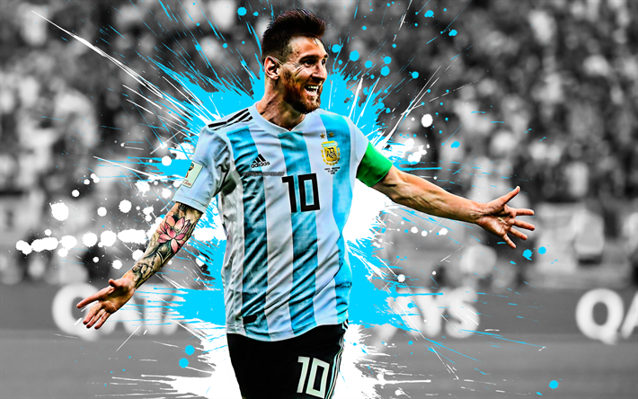 Lionel Messi, l&#39;Argentina squadra nazionale di calcio, mondiali di calcio stella, calciatore Argentino Leo Messi, attaccante, Argentina, obiettivo, di gioia, di calcio