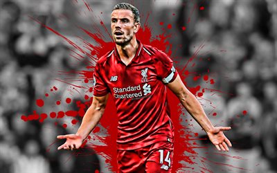 Jordan Henderson, 4k, English football player, Liverpool FC, midfielder, red paint splashes, creative art, Premier League, England, football, grunge, Henderson