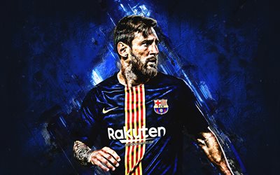 Lionel Messi, la pietra blu, Barcellona FC, argentino calciatori, FCB, stelle del calcio, La Liga, Messi, Leo Messi, grunge, LaLiga, Barca, calcio, Spagna