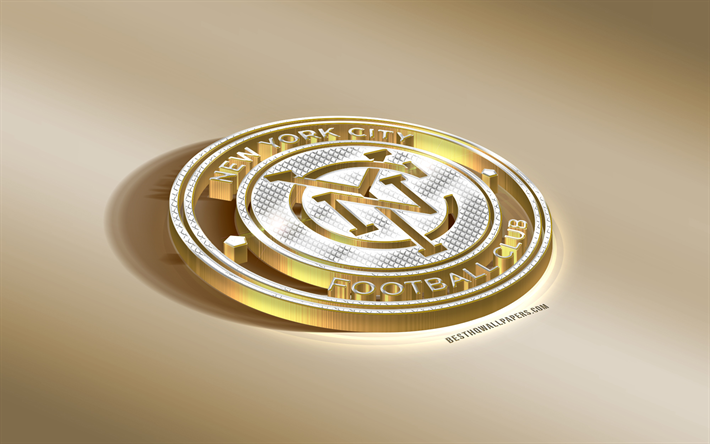 New York City FC, American Soccer club, Golden Silver logo, New York, USA, MLS, 3d golden emblem, creative 3d art, football, Major League Soccer