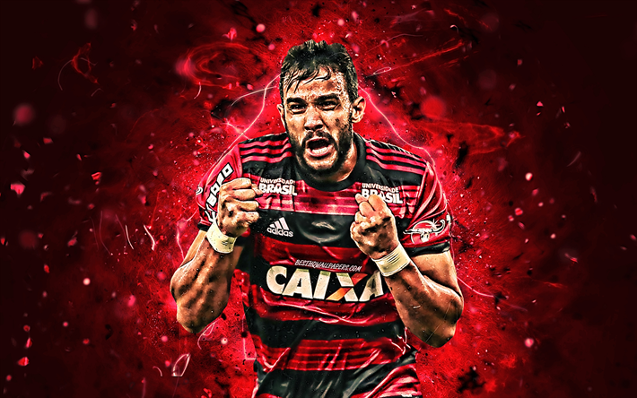 Henrique Dourado, close-up, Flamengo FC, goal, brazilian footballers, forward, Jose Henrique da Silva Dourado, soccer, Brazilian Serie A, abstract art, neon lights, Brazil