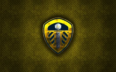 Leeds United FC, club de f&#250;tbol ingl&#233;s, de metal amarillo de textura de metal, logotipo, emblema, Leeds, Inglaterra, EFL Campeonato, creativo, arte, f&#250;tbol