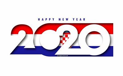 A cro&#225;cia 2020, Bandeira da Cro&#225;cia, fundo branco, Feliz Ano Novo A Cro&#225;cia, Arte 3d, 2020 conceitos, A cro&#225;cia bandeira, 2020 Ano Novo, 2020 Cro&#225;cia bandeira