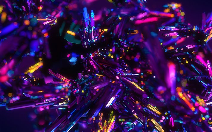 luz de n&#233;on multicolorido cristais, neon resumo de plano de fundo, colorido de fundo, multicolorida de abstra&#231;&#227;o, coloridos cristais