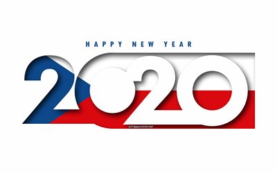 Rep&#250;blica Checa 2020, Bandeira da Rep&#250;blica checa, fundo branco, Feliz Ano Novo, Rep&#250;blica Checa, Arte 3d, 2020 conceitos, 2020 Ano Novo, 2020 bandeira da Rep&#250;blica checa