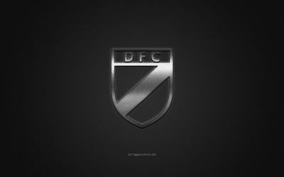 Danubio FC, Uruguayan football club, Uruguayan Primera Division, silver logo, gray carbon fiber background, football, Montevideo, Uruguay, Danubio FC logo