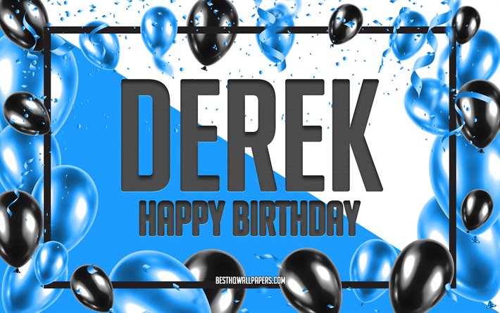 Buon Compleanno Derek, feste di Compleanno, Palloncini Sfondo, Derek, sfondi per il desktop con nomi, Derek buon Compleanno, Palloncini Blu di Compleanno, Sfondo, biglietto di auguri, Derek Compleanno
