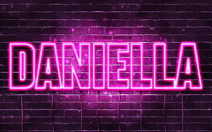 Daniella, 4k, pap&#233;is de parede com os nomes de, nomes femininos, Daniella nome, roxo luzes de neon, texto horizontal, imagem com Daniella nome
