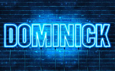 Dominick, 4k, wallpapers with names, horizontal text, Dominick name, blue neon lights, picture with Dominick name