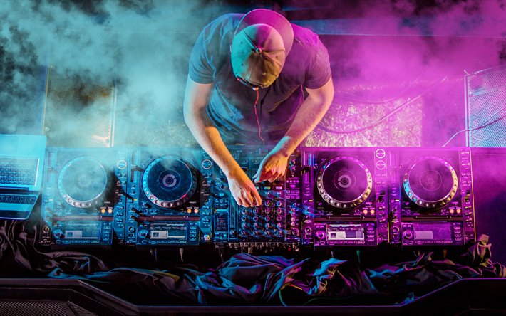 Console DJ, DJ di lavoro concetti, festa da ballo, DJ, vista l&#39;altezza, DJ controller