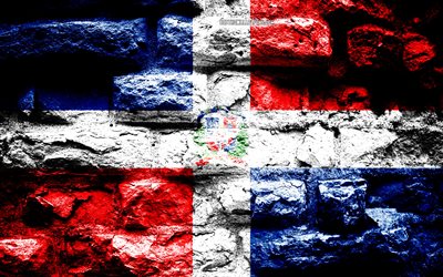 Dominican Republic flag, grunge brick texture, Flag of Dominican Republic, flag on brick wall, Dominican Republic, Europe, flags of North America countries