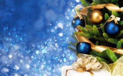 Noel, Noel ağacı, mavi, Noel topları, Yeni Yıl, 2017