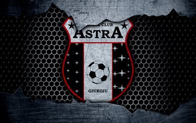 Astra, 4k, logo, Liga 1, soccer, football club, Liga I, Romania, grunge, metal texture, Astra FC