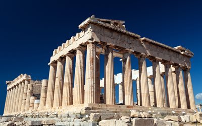 Athens Acropolis, 4k, ruins, attractions, Greek columns, Athens, Greece