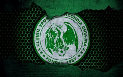 Concordia, 4k, logo, Liga 1, soccer, football club, Liga I, Romania, Concordia Chiajna, grunge, metal texture, Concordia FC