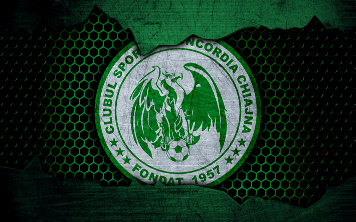 Concordia, 4k, logo, Liga 1, soccer, football club, Liga I, Romania, Concordia Chiajna, grunge, metal texture, Concordia FC
