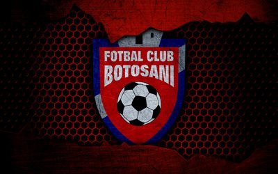 FC Botosani, 4k, logo, Liga 1, soccer, football club, Liga I, Romania, grunge, metal texture, Botosani FC