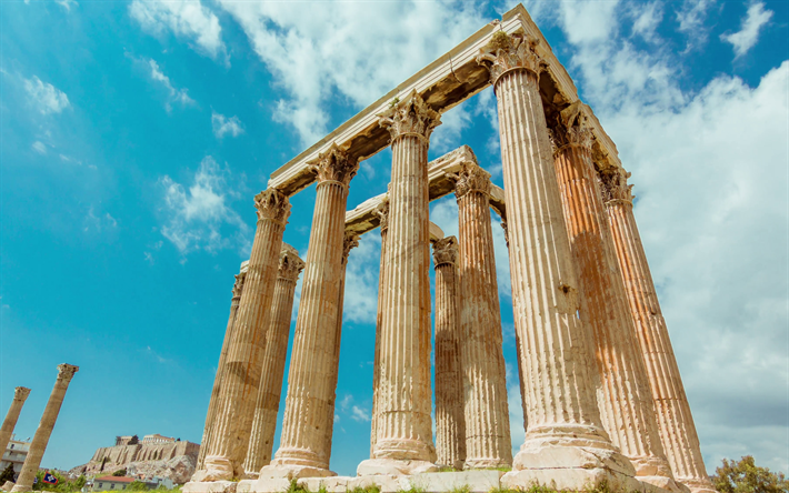 tempel des olympischen zeus, 4k, athen, ruinen, griechische s&#228;ulen, sehensw&#252;rdigkeiten, griechenland