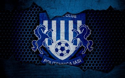Politehnica Iasi, 4k, logo, Liga 1, soccer, football club, Liga I, Romania, grunge, metal texture, Politehnica Iasi FC