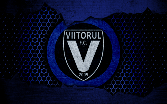 Viitorul, 4k, logo, Liga 1, soccer, football club, Liga I, Romania, Viitorul Constanta, grunge, metal texture, Viitorul FC