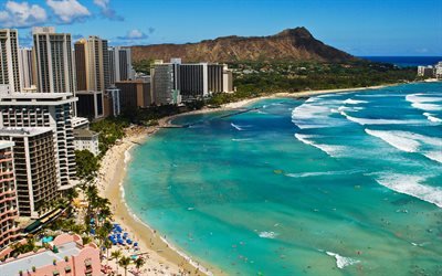 Honolulu, Hawaii, costa, oceano, spiaggia, resort, estate, USA