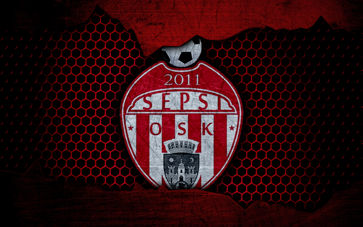 Sepsi OSK, 4k, logo, Liga 1, soccer, football club, Liga I, Romania, grunge, metal texture, Sepsi OSK FC