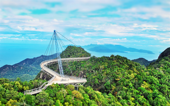 Langkawi Sky Bridge, puente colgante, monta&#241;as, Langkawi, Kedah, Malasia