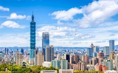 Taipei 101, 4k, cityscapes, Taiwan, Asia, Taipei World Financial Center, China, Taipei