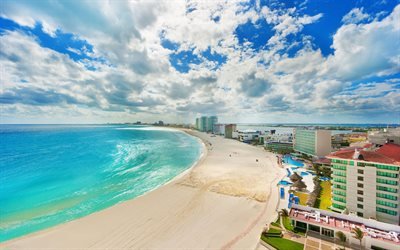 Cancun, in Messico, spiaggia, oceano, sabbia, acqua blu