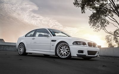 BMW 3, White M3, sports coupe, white sports car, tuning m3, BMW E46