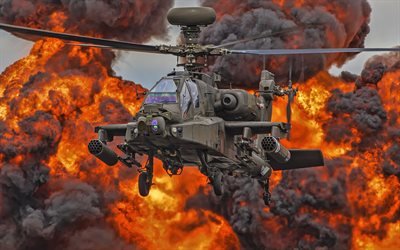 McDonnell Douglas AH-64 Apache, 4k, elicottero d&#39;attacco Apache, aerei da combattimento, elicotteri