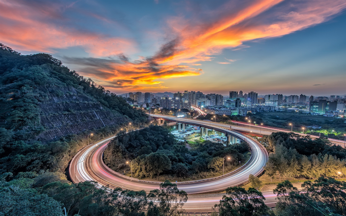 Taipei, puesta de sol, los caminos, los Asuntos, Taiw&#225;n, China