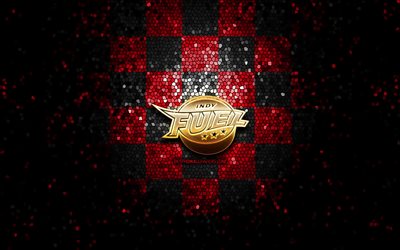 Indy Fuel, logotipo brilhante, ECHL, fundo xadrez preto vermelho, h&#243;quei, time americano de h&#243;quei, logotipo Indy Fuel, arte em mosaico