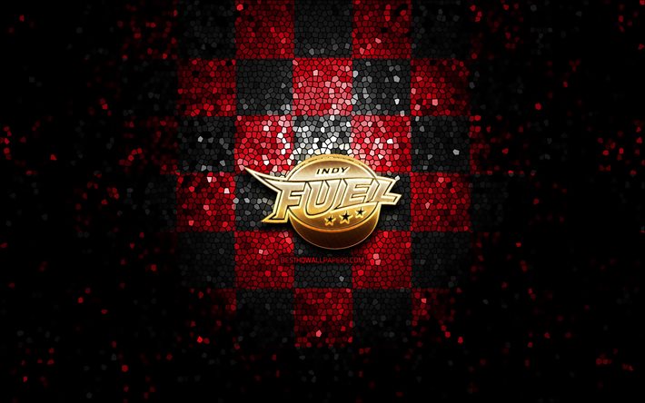 Indy Fuel, glitter logo, ECHL, red black checkered background, hockey, american hockey team, Indy Fuel logo, mosaic art
